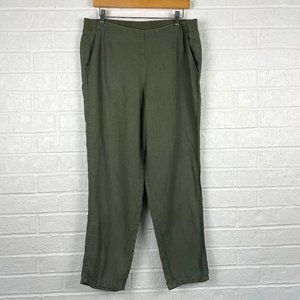 J. Jill Linen Coastal Minimalist Lagenlook Olive Straight Leg Pull On Pant [M]